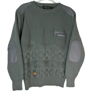 Vintage Y2K Wool Blend Gray Multi-Knit Sweater w/ Leather Elbow Patches Size XL